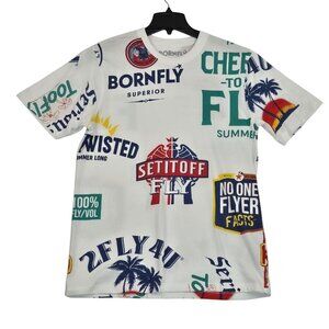Born Fly Mens T Shirt Size 3X Short Sleeve Cotton White Drinks Theme  Printed 63